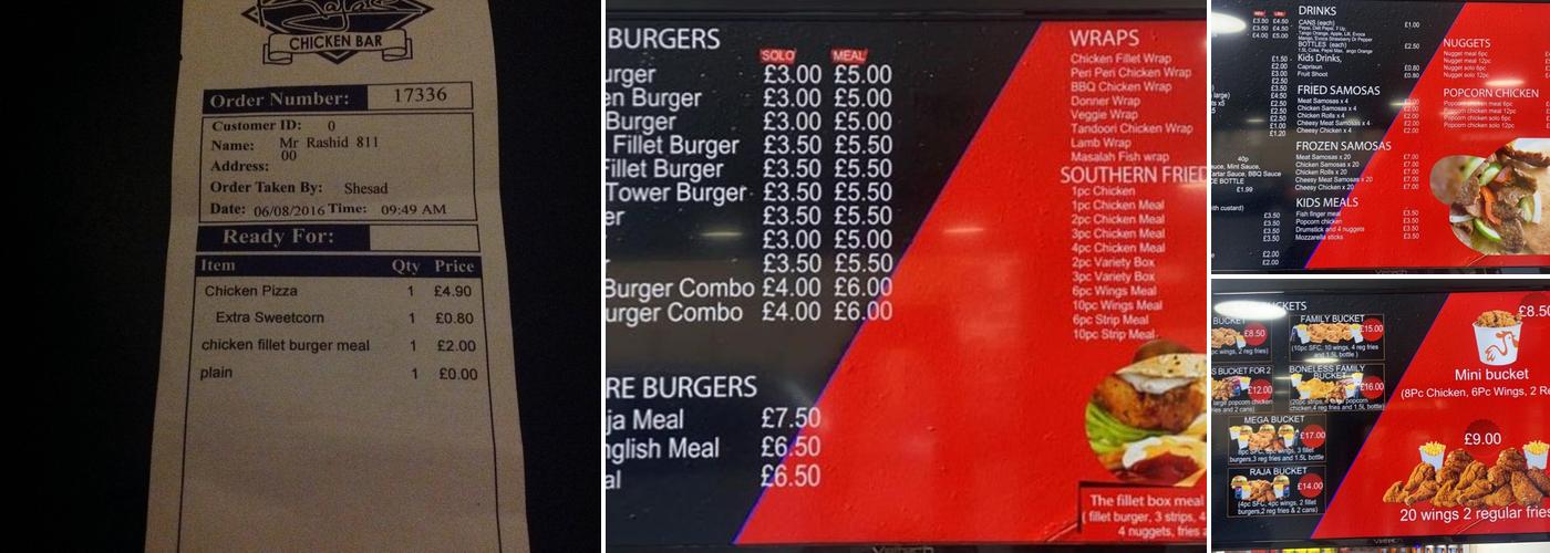 Rajas Chicken Bar Original Menu