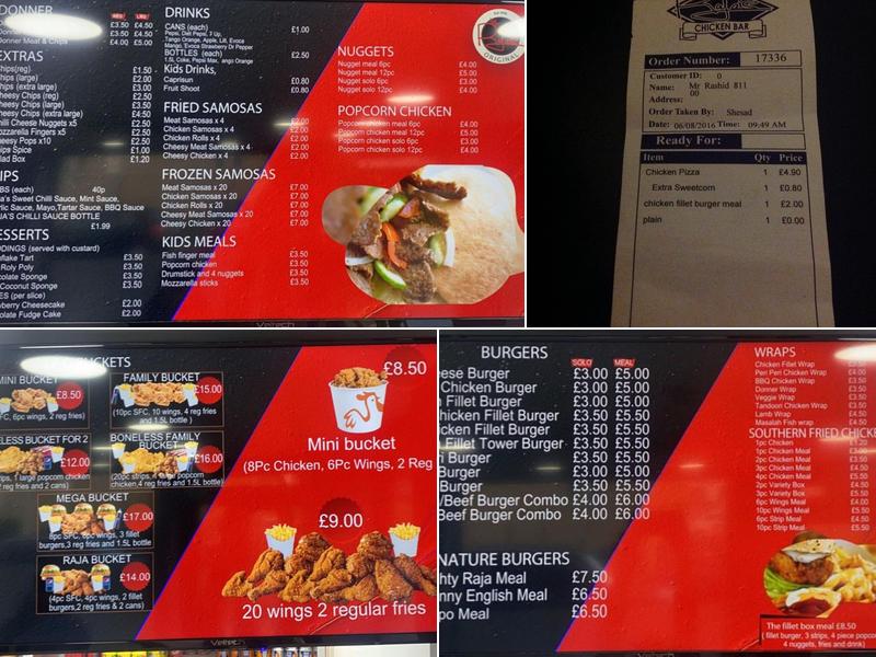 Rajas Chicken Bar Original Menu