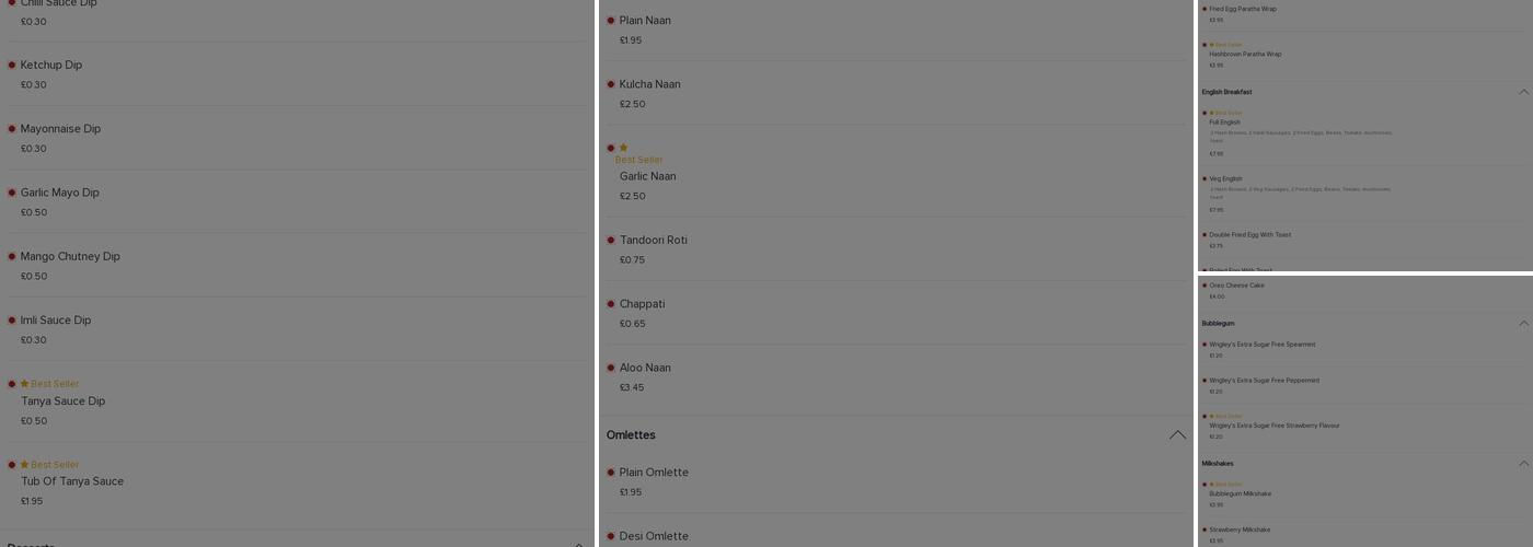 Cafe Raja's Gourmet Menu