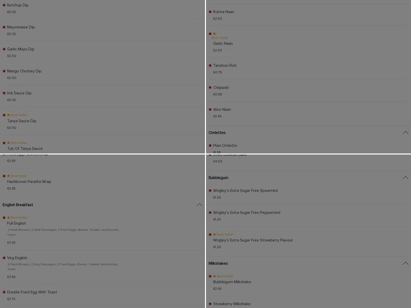 Cafe Raja's Gourmet Menu