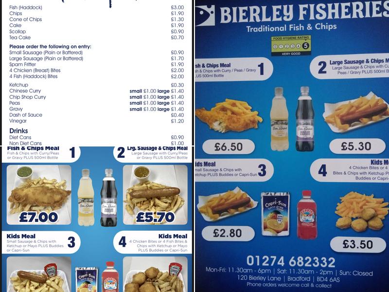 Bierley Fisheries Menu