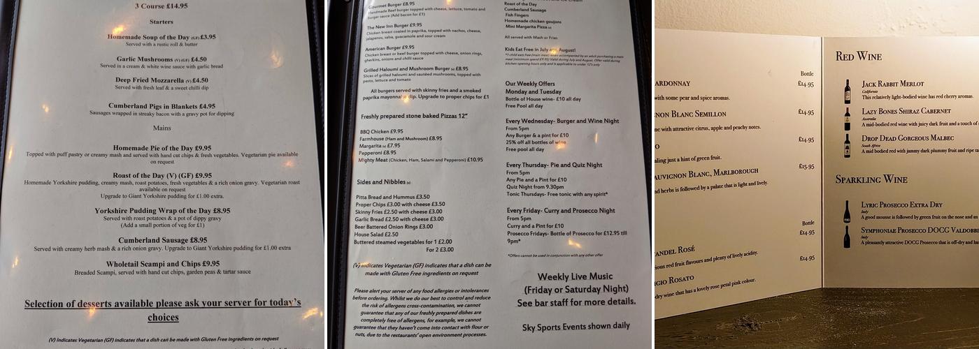 The New Inn, Calverley Menu