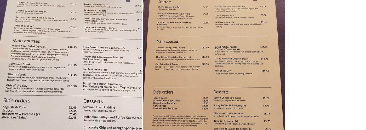 Restaurant 1914 Menu