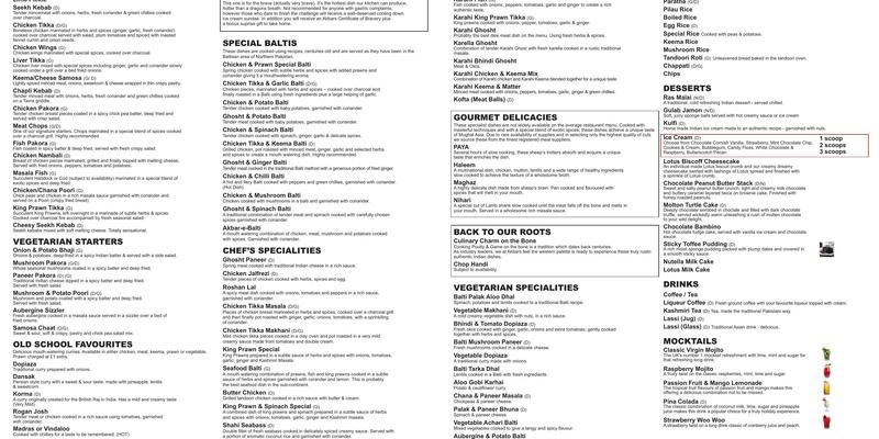 Akbar's Restaurants Ltd Menu