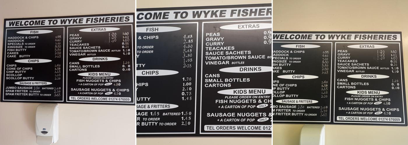 Wyke Fisheries Menu