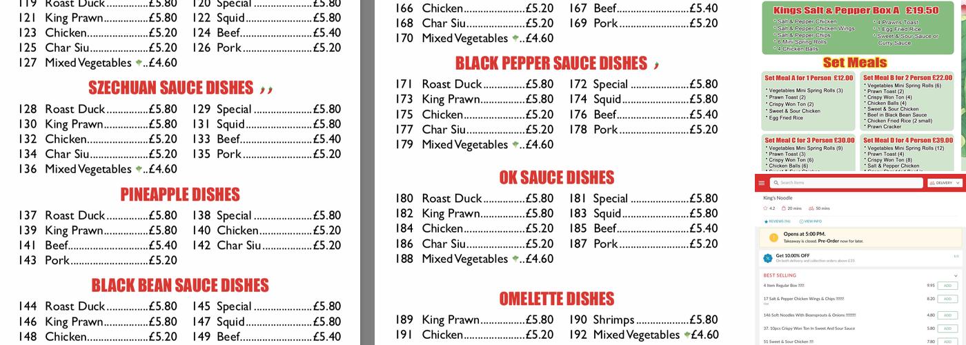 King's Noodle Menu