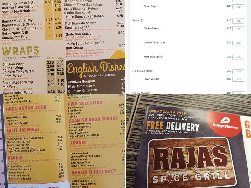 Raja's Spice Grill Menu