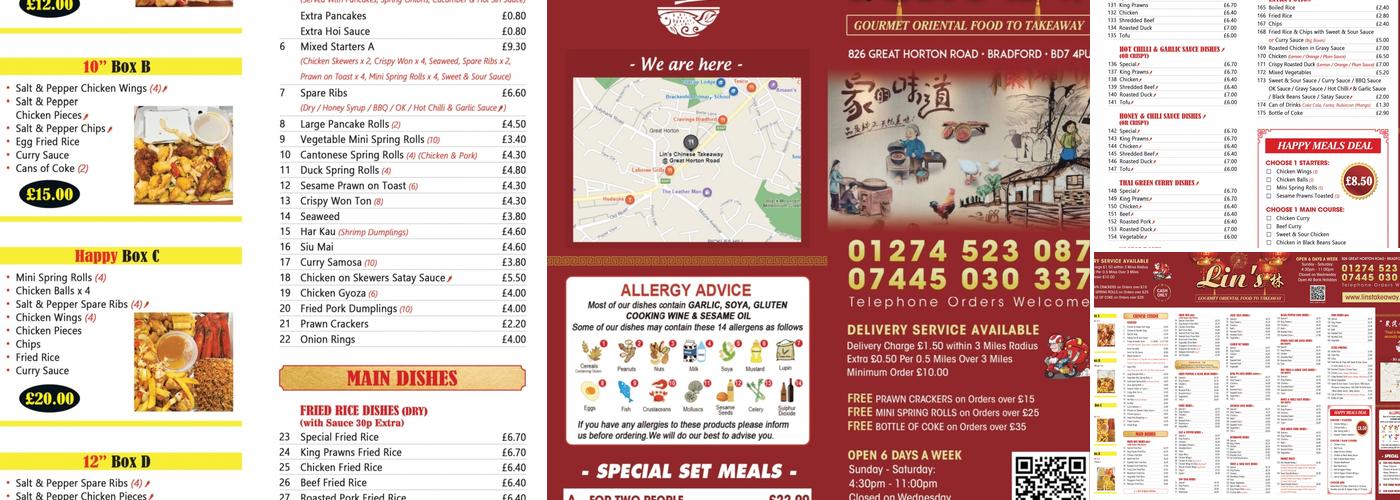 Lin's Chinese Takeaway @ Great Horton Road Menu