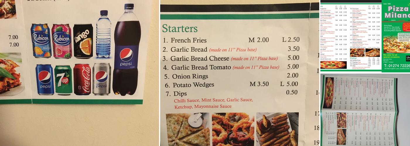 Pizza Milano Bradford Menu