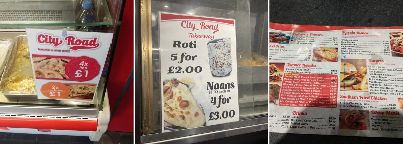 City Road Take Away Menu