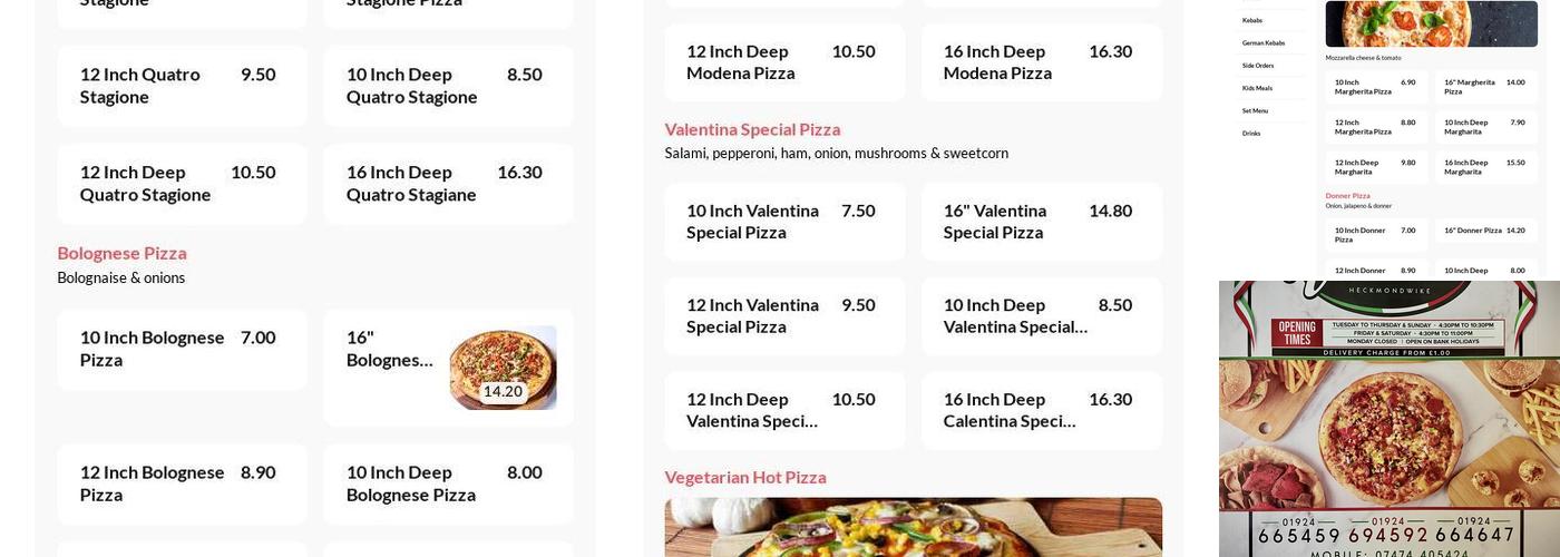 Pizza Valentina Menu
