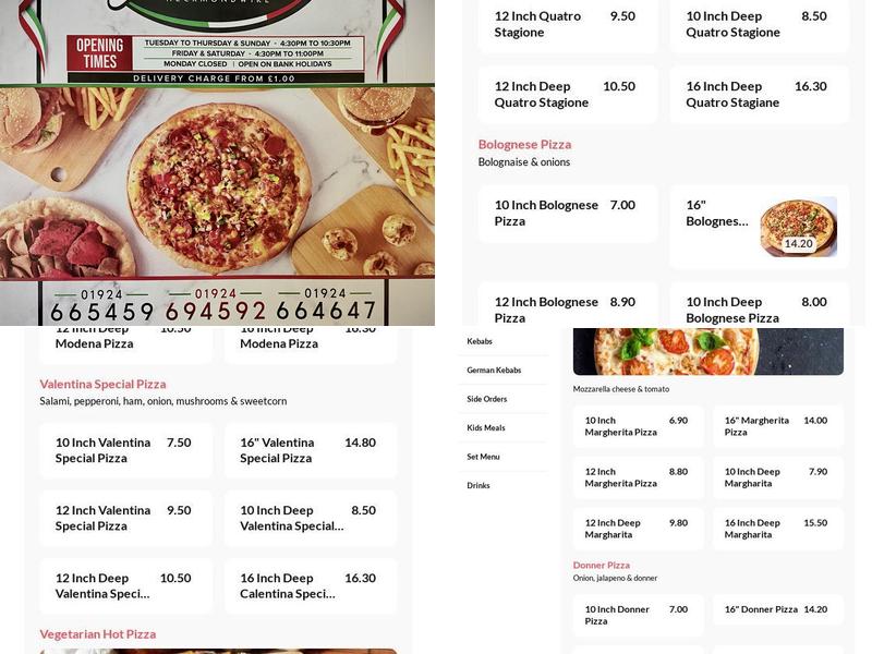 Pizza Valentina Menu