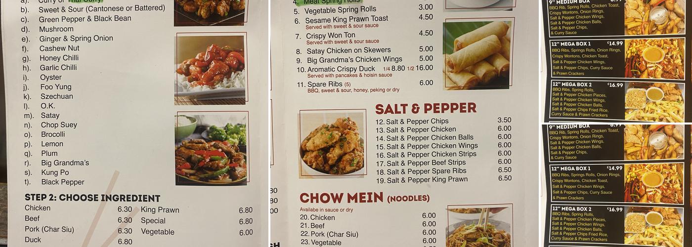 Clayton House Chinese Take Away Menu