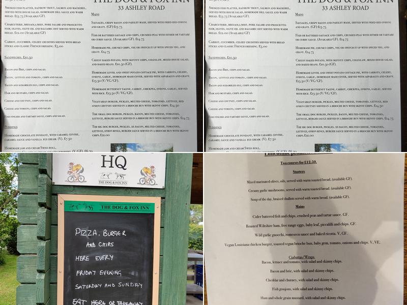 The Dog and Fox Inn Menu