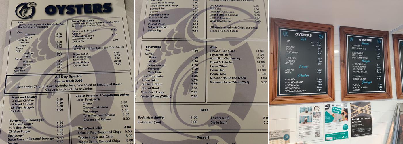 Oysters Menu