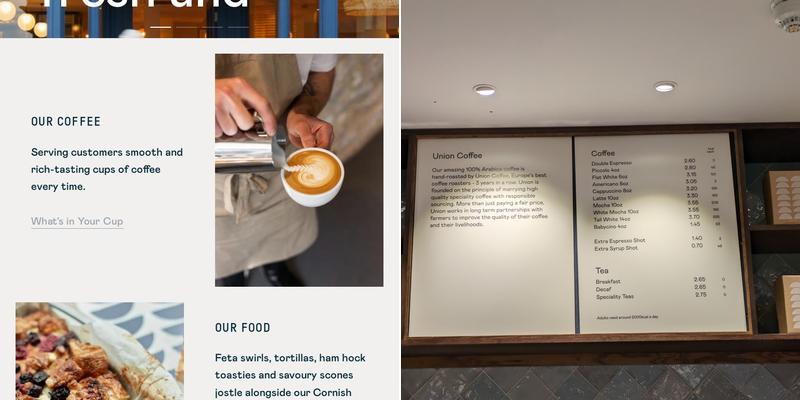 The Cornish Bakery Menu