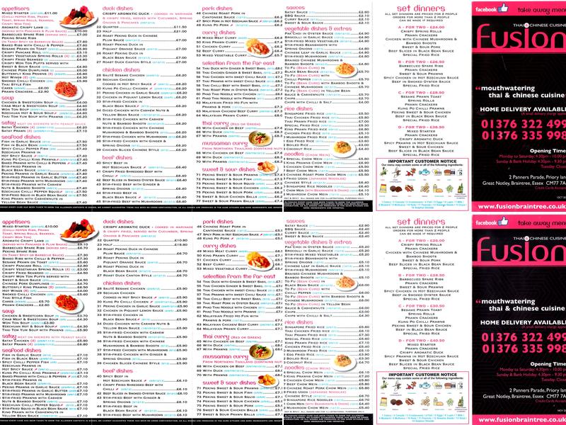 Fusion Thai & Chinese Cuisine Menu