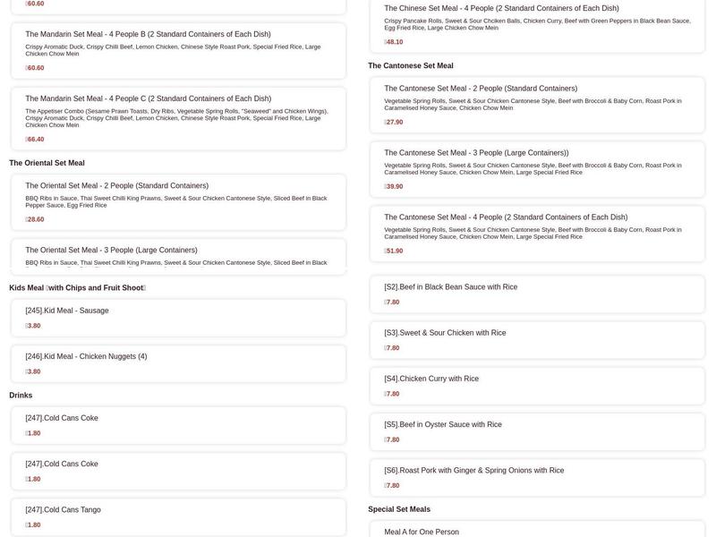 Silver Bowl Chinese Takeaway Menu