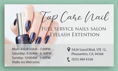 Top Care Nail 5424 Sunol Blvd #12, Pleasanton California 94566