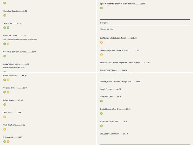 The Bramford Cock Menu