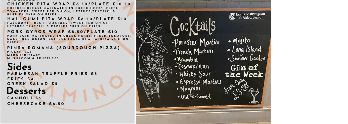 78 Degrees Bramhall Menu