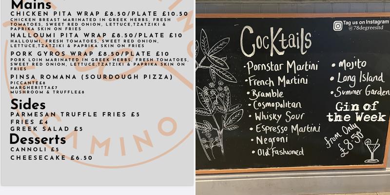 78 Degrees Bramhall Menu