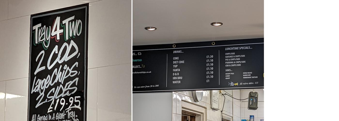 Fosters Fish and Chips Menu