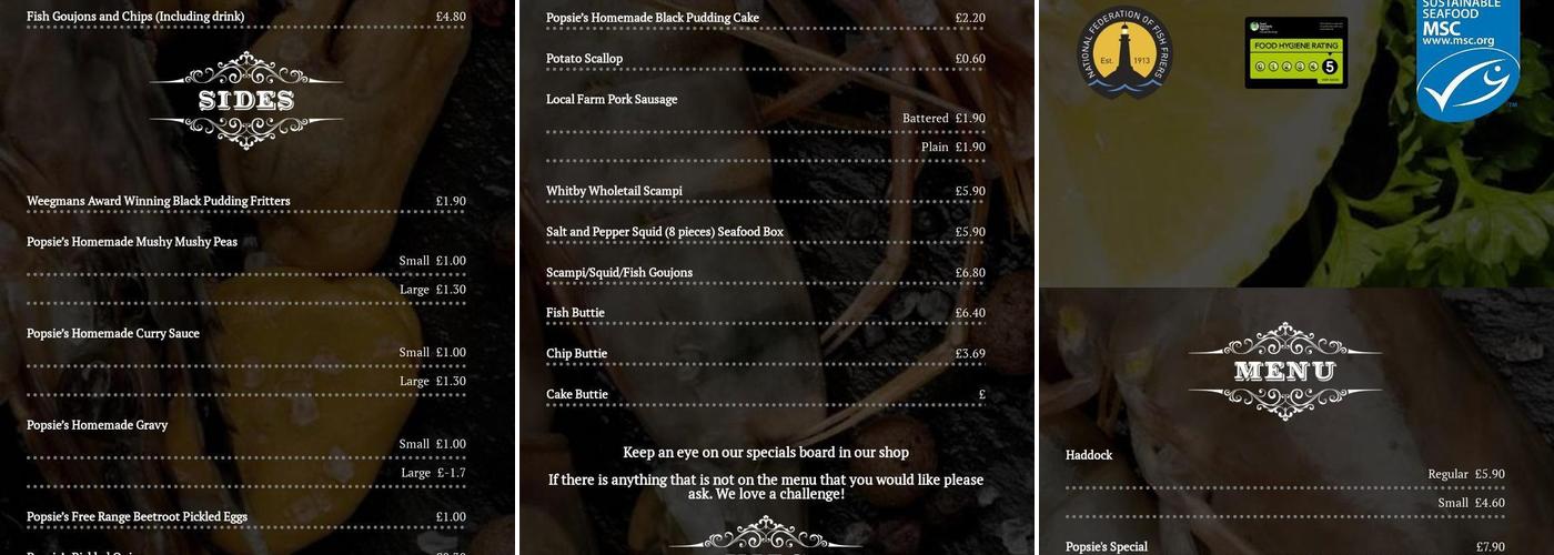 Popsies of Bramhope Menu