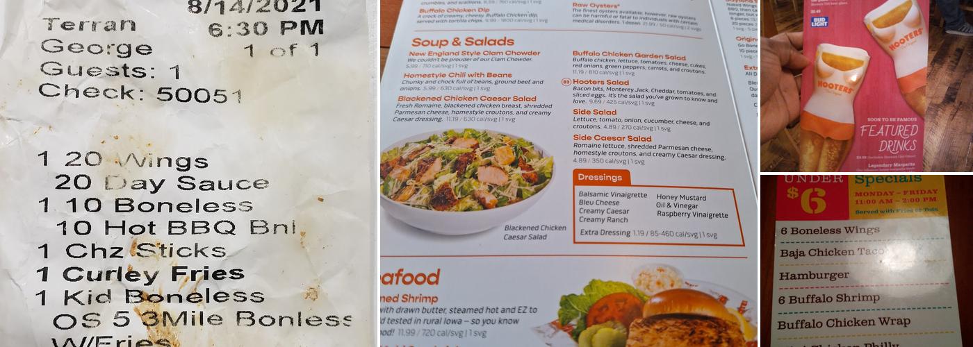 Hooters Menu