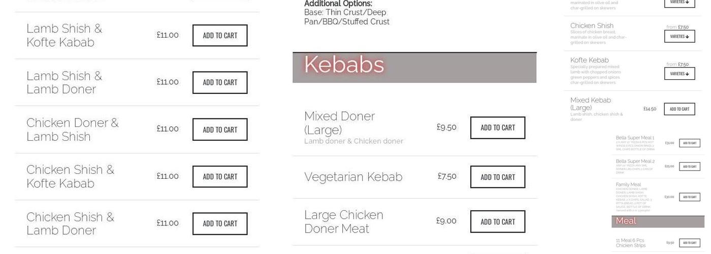 Bella Pizza Kebab House (Brandon) Menu