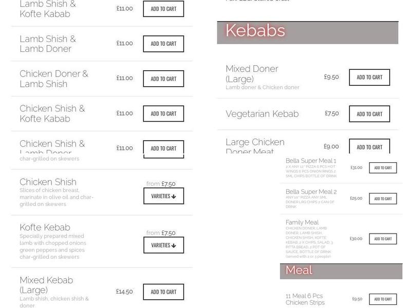 Bella Pizza Kebab House (Brandon) Menu