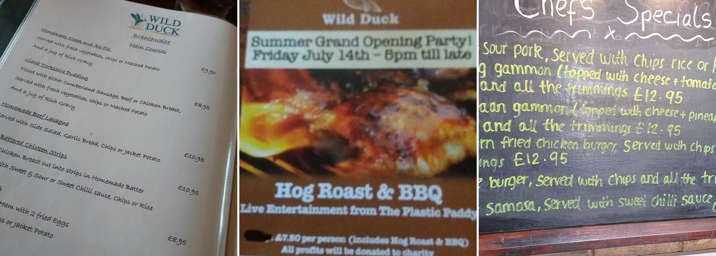 The Wild Duck Inn Menu