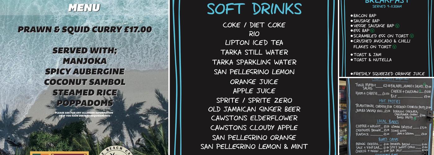 The Beach Cafe Downend, Croyde Menu