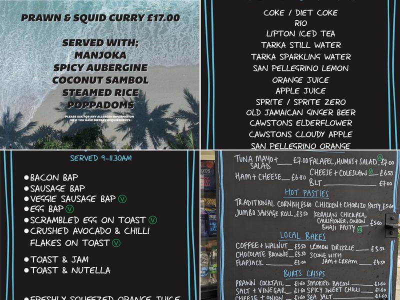 The Beach Cafe Downend, Croyde Menu