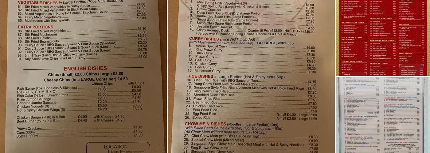 Treasure Chinese & Fish + Chip Takeaway Menu