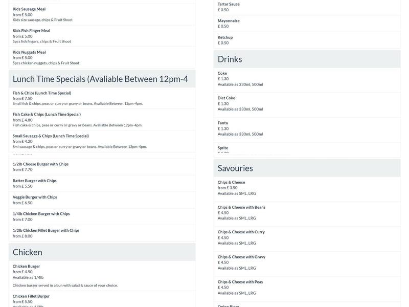 Silver Fish Bar Menu