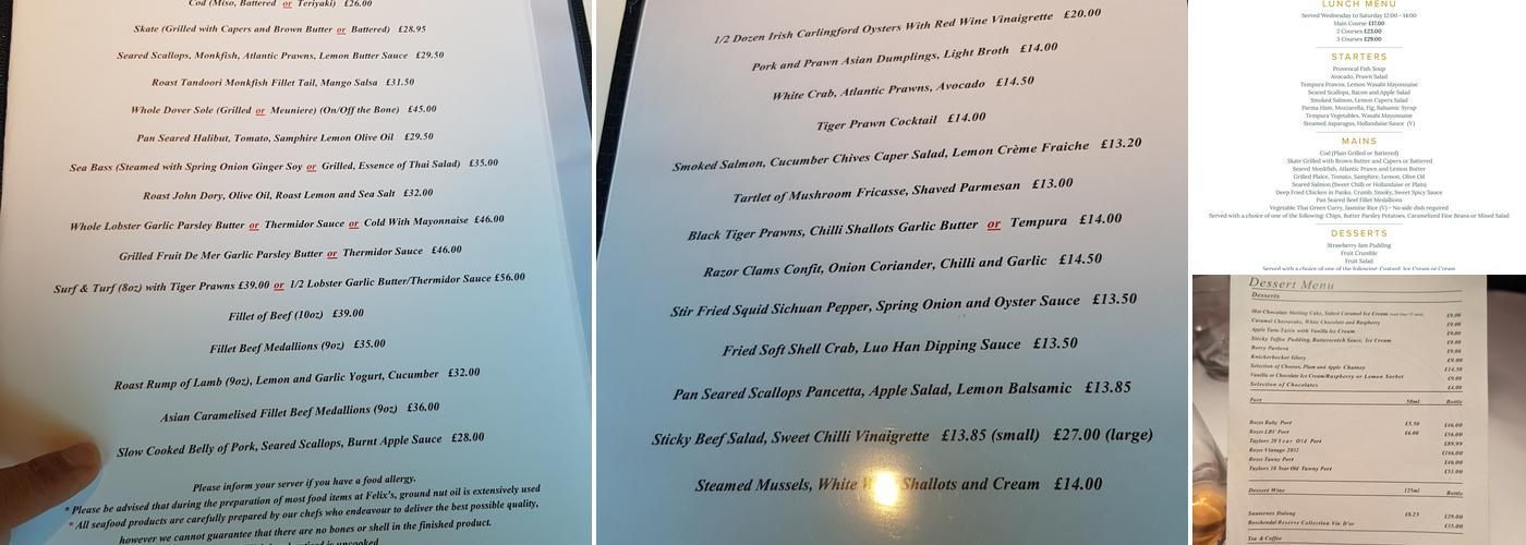 Felix Warley Ltd Menu