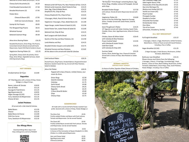 The Alma Arms Freehouse Menu