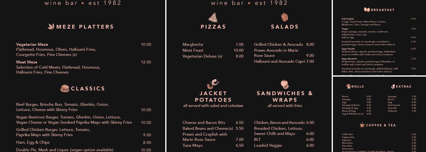 Hollands Wine Bar Menu