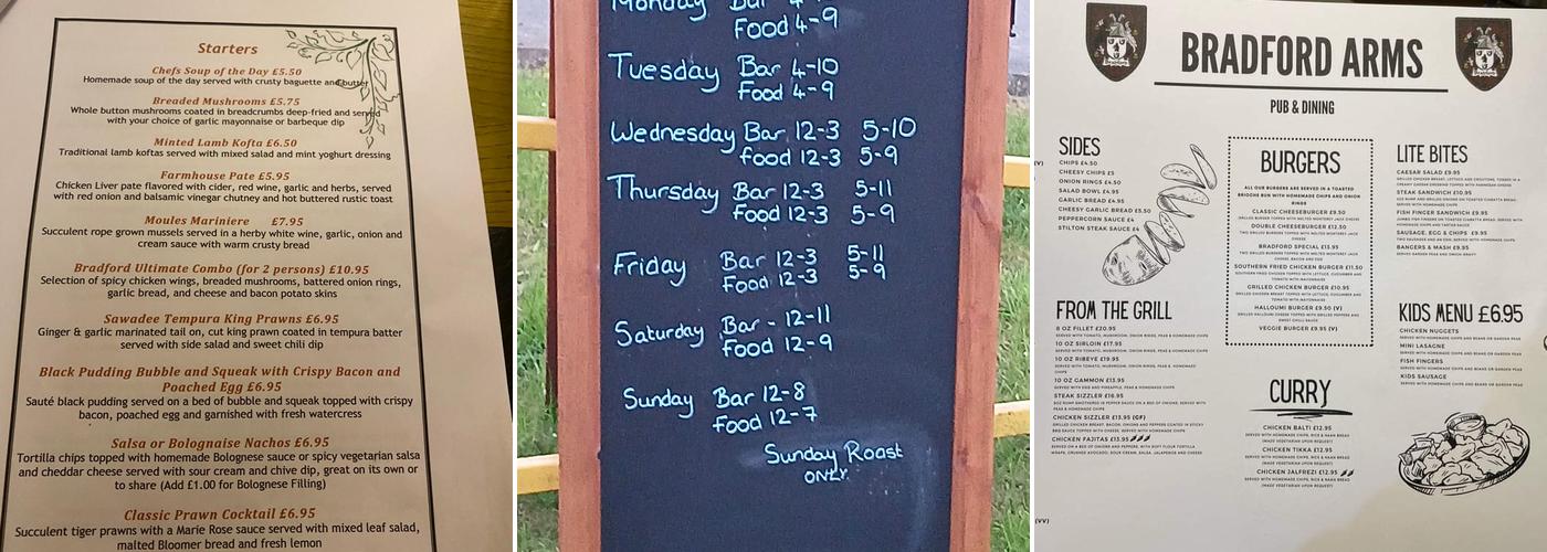 The Bradford Arms Menu