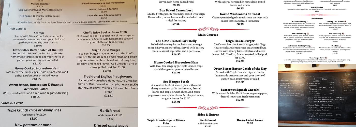 Teign House Inn Menu