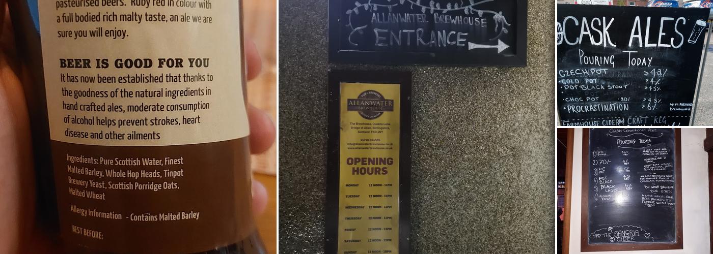 Allanwater Brewhouse Menu