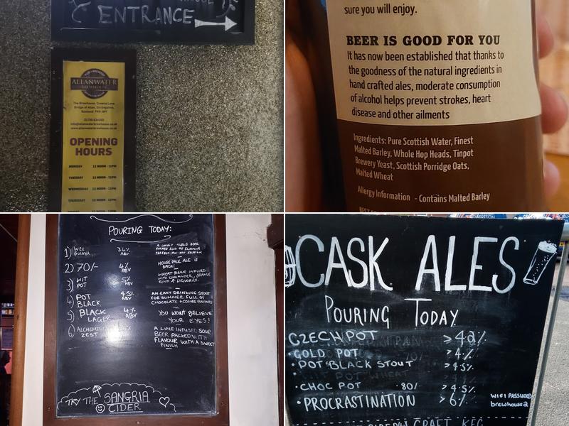 Allanwater Brewhouse Menu