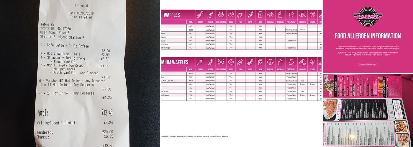 Kaspa's Bridgend Menu