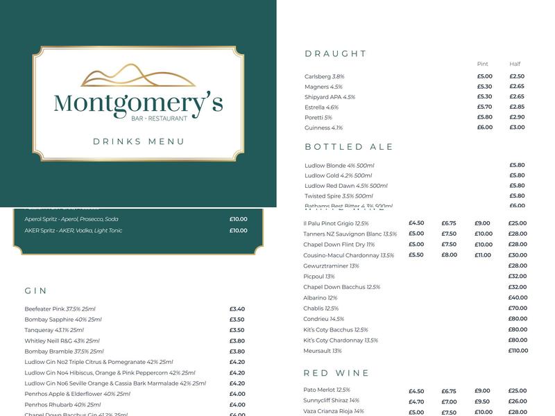 Montgomery's Bar - Restaurant Menu