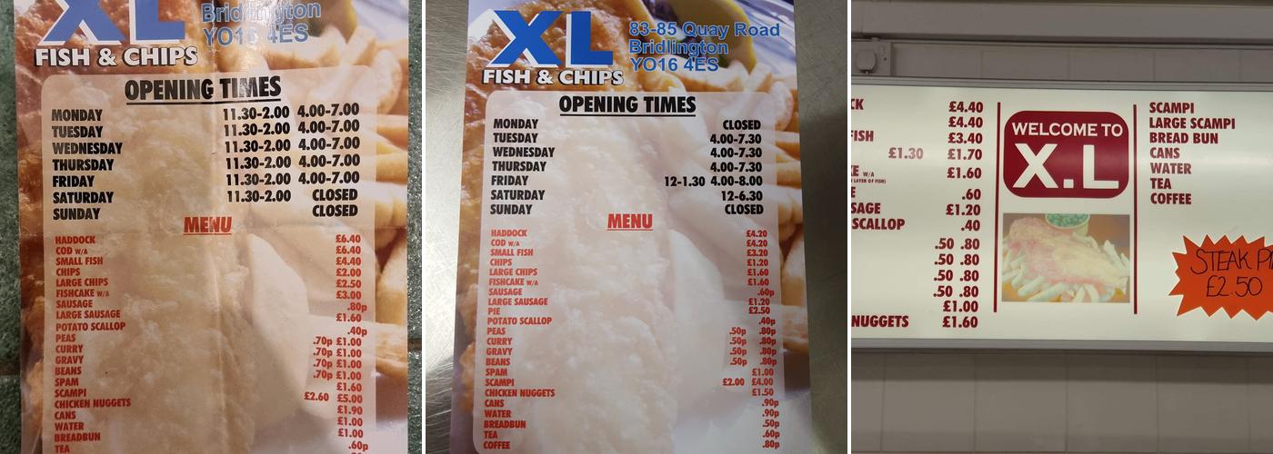 XL Fisheries Menu