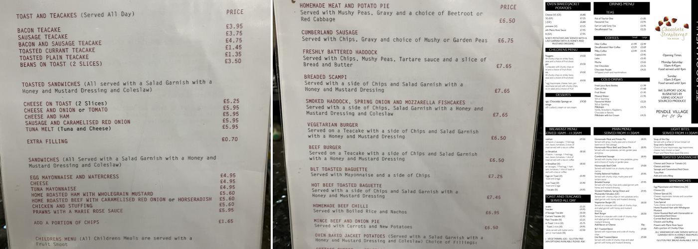 The Chocolate Strawberry Tearoom Menu
