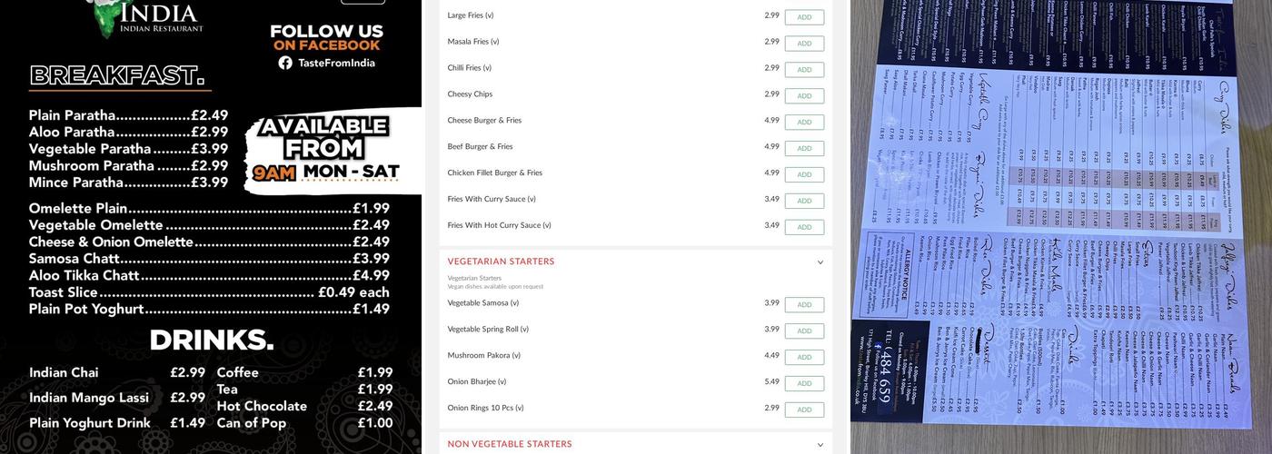 Taste From India Menu