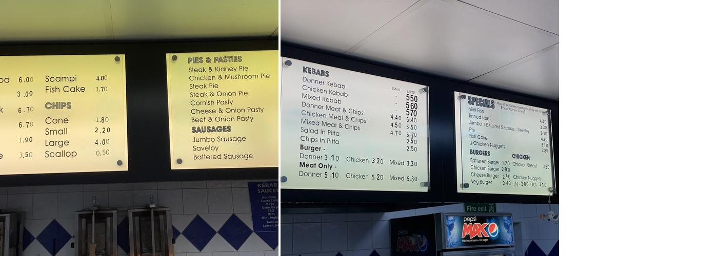 Caledonia Fish Bar Menu