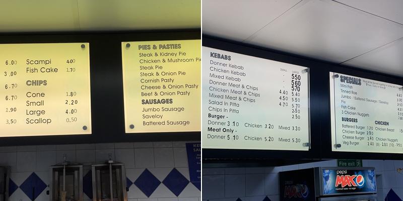 Caledonia Fish Bar Menu